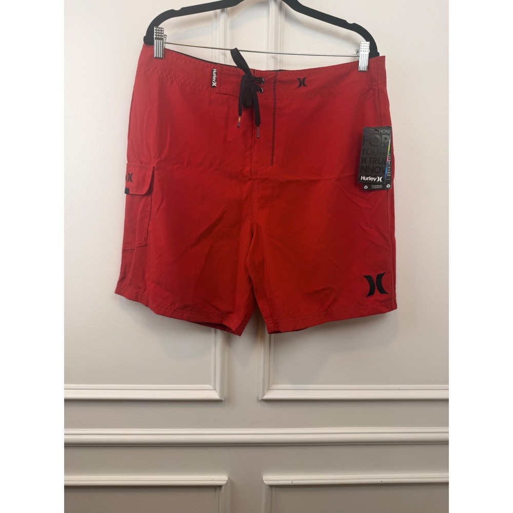 Hurley Mens Red Board Shorts Swim Trunks Cargo Pocket Size 34 MBS0002130‎ NEW